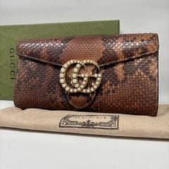 極希少】グッチ GGマーモント 長財布 パイソン レザー フェイクパール 