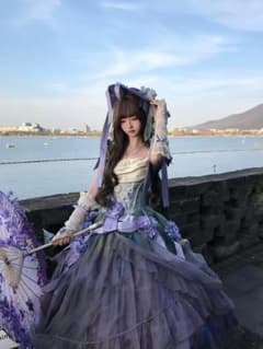 水彩風プリント パープルクラシカルロリータワンピースのサムネイル