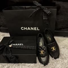 CHANEL ターンロック ローファー シャネル ラムスキン ブラック 37 黒のサムネイル