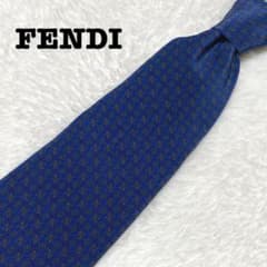 DE0273【フェンディ FENDI】ネクタイ シルク ロゴ 紺 イタリア製