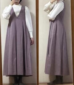ジャンバースカート/ロング丈/レディース/くすみピンクのサムネイル