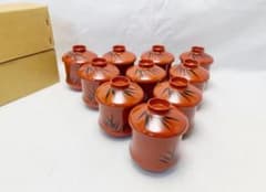 未使用 懐石道具 竹形朱塗箸洗 十客揃 黒竹蒔絵 内黒 和食器 小吸物椀