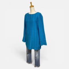 MOUSSY 麻100% リネン ストライプ リボンブラウス ターコイズのサムネイル