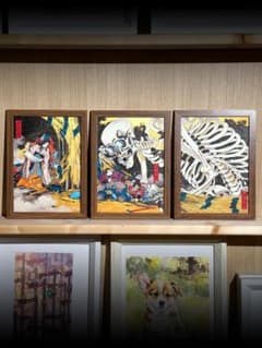 歌川国芳「相馬の古内裏」浮世絵3枚セット A5 キャンバス 立体油彩風 額装のサムネイル