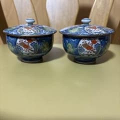 蓋つき小鉢2客セット 色絵花柄 和食器 陶器　蓋物のサムネイル
