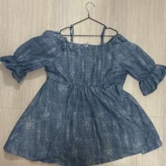 オフショルダー デニム風 トップス 半袖のサムネイル