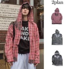 2plan フード付きチェックシャツのサムネイル