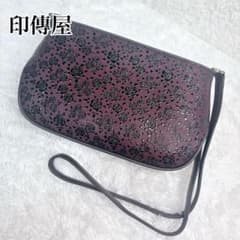 未使用級 印傳屋 鹿革 薔薇柄 ショルダーバッグ 日本製 インデンヤ
