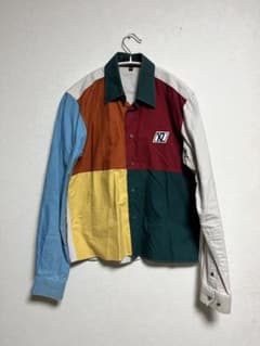 XANDER ZHOUマルチカラー切替シャツ Mサイズ 配色デザイン 個性派古着のサムネイル