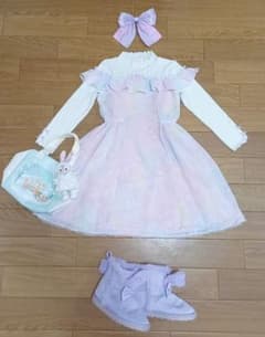 130～140㎝相当☆メゾピアノ♪ゆめかわレインボーユニコーン柄ドッキングワンピのサムネイル