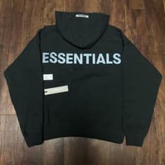 Fog Essentials ブラック黒パーカー人気ロゴ 反射フォント裏起毛