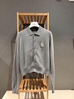 超美品】CaBAN コットンカシミヤ パールロゴポロカーディガン グレー