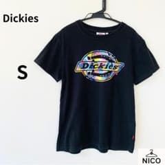 ディッキーズ ビッグロゴ プリント Tシャツ 黒 S ボタニカル柄 フラワー