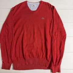 LACOSTE Vネック ニット レッド 5のサムネイル