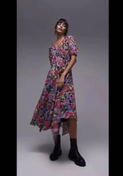TOPSHOP フラワープリント ラップドレス 半袖 - メルカリ
