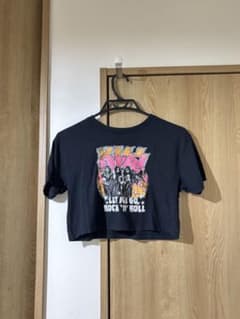 KISS クロップド丈 Tシャツ ブラック XS リメイクのサムネイル