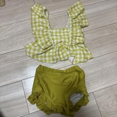 フリル付きイエローチェック水着110cmのサムネイル