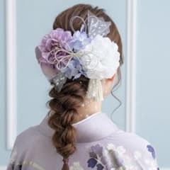 成人式・卒業式・結婚式・前撮り｜パープル＆ホワイトダリア和装髪飾りセット｜袴のサムネイル
