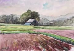 風景画 水彩画 田園風景 農村の家 アート - メルカリ