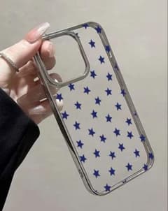 星柄 クリア iPhone17 ケース　青　y2k スターコア