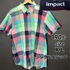 90s チェック柄 半袖BDシャツ XL マルチカラー シングルステッチのサムネイル