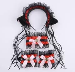 猫耳レースカチューシャ コスプレ 赤レースピンクリボンのサムネイル
