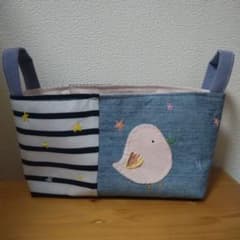 81ハンドメイド リメイク 布バスケット　ファブリックバスケット　小物入れ　鳥 104ハンドメイド リメイク 布バスケット ファブリックバスケット 小物