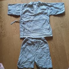 甚平 青と白のチェック柄 130センチのサムネイル