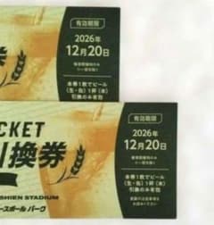 甲子園球場 2026年 ビール引き換え券×2枚 KOSHIEN 阪神タイガース