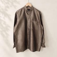 vintage 90s スタンドカラーシャツ 光沢感 シャツ ブラウン 光沢 茶のサムネイル