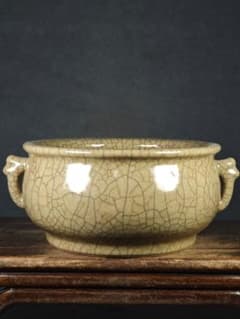 宋時代　哥窑开片　双耳香炉　貫入 磁器 鉢 時代物 骨董品 旧家蔵出し 宋時代 哥窑开片 双耳香炉 貫入 磁器 鉢 時代物 骨董品 旧家蔵出し