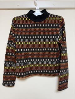 ZARA 総柄 薄手ニットトップス L ハイネック ジャガード柄のサムネイル