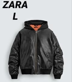 ZARA コントラストフード付きフェイクレザージャケット　Mサイズ ZARA】コントラストフード付きフェイクレザー ジャケット (ZARA/レザー