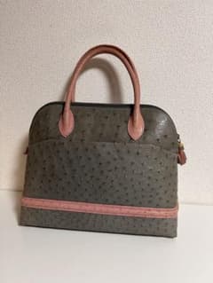 オーストリッチ風 ハンドバッグ グレー ピンクのサムネイル