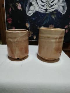 【未使用・木箱入】萩焼 夫婦湯呑 土谷一水 作（御本手・窯変）