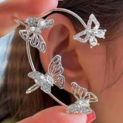 Sparkling Butterfly Ear Cuff, Ear Hook, Non-pierced, Silver