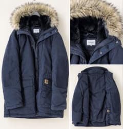 【極美品】未使用Carhartt ダウンジャケット ネイビー ファー付きのサムネイル