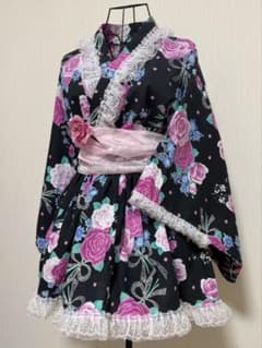 浴衣ドレス 姫ギャル 地雷 量産 平成 花柄 レース かわいい 黒 ピンク