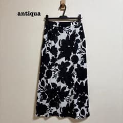 美品 antiqua 花柄 ロングスカート ブラック モノトーン