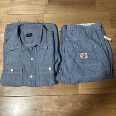 フラットヘッドシャンブレーワーク半袖シャツ&リラックスパンツセット フラットヘッドシャンブレーワーク半袖シャツ&リラックスパンツセット