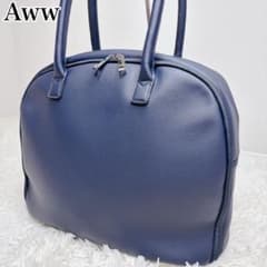 美品】AWW サボテン ヴィーガン レザー ネイビー ボストンバッグ 大