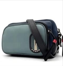 近年モデル】COACH スマホショルダーバッグ 青/緑 小さくコンパクト