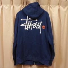 STUSSY ネイビー L ジップアップ パーカー スウェット
