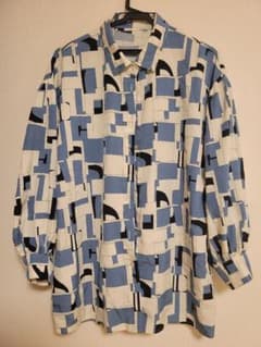 長袖 柄シャツ OLIVE des OLIVE 幾何学模様 ブルー系のサムネイル