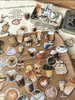 カフェスタイル コーヒー デザート シールセット　100枚　缶付きのサムネイル