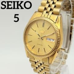 稼働品】SEIKO5 セイコー5 自動巻き スケルトン ゴールド デイデイト 