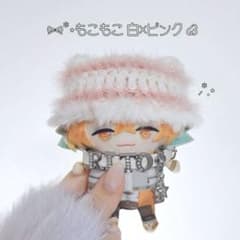にじぱぺっと もこもこ猫耳ニット帽子 ぬい服 ぬい帽子 白✕ピンク【28】のサムネイル