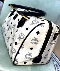 MCM ヴィセトス柄 ミニボストン ハンドバッグ ホワイト ゴールド金具