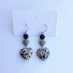 h12】ハンドメイド ピアス ダルメシアンジャスパー 天然石 クロス