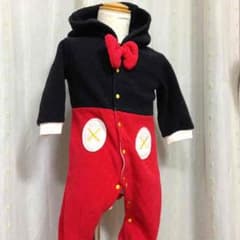 値下げ！【美品】あったかミッキーロンパースのサムネイル
